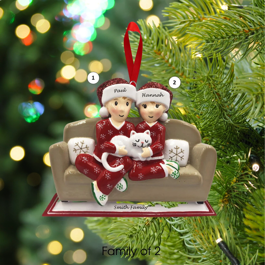 Family with Cat Personalised Christmas Decoration