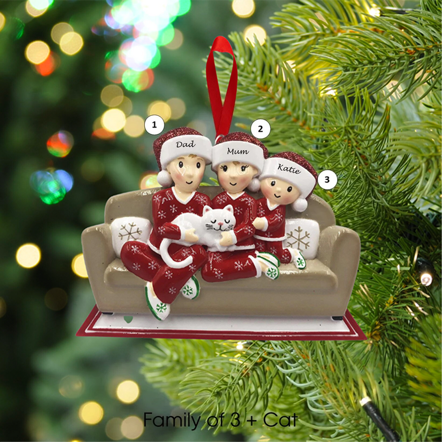 Family with Cat Personalised Christmas Decoration