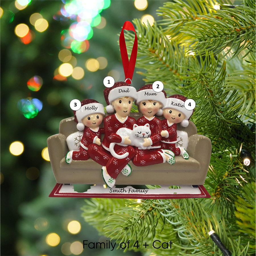 Family with Cat Personalised Christmas Decoration