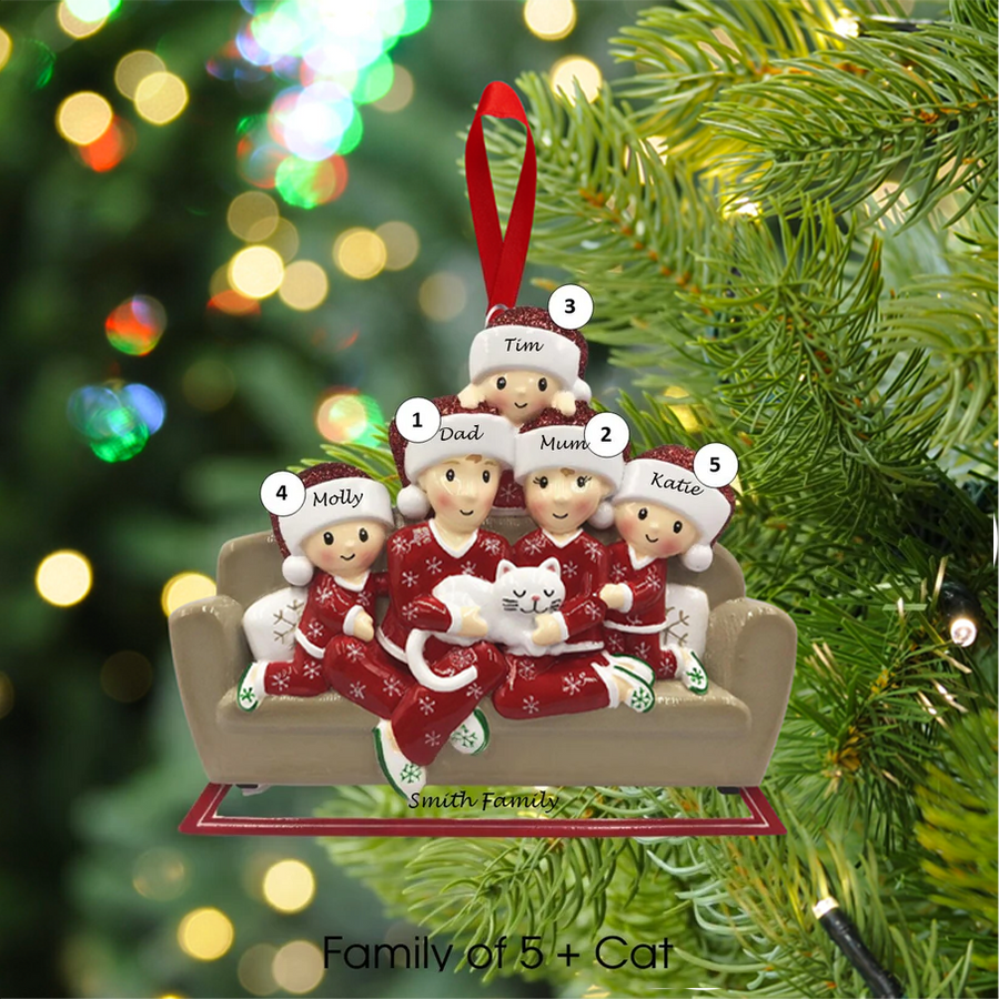 Family with Cat Personalised Christmas Decoration