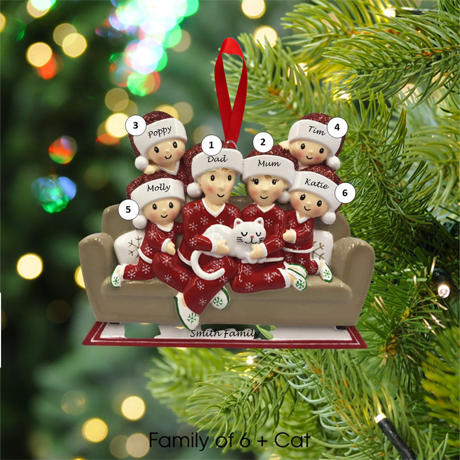 Family with Cat Personalised Christmas Decoration