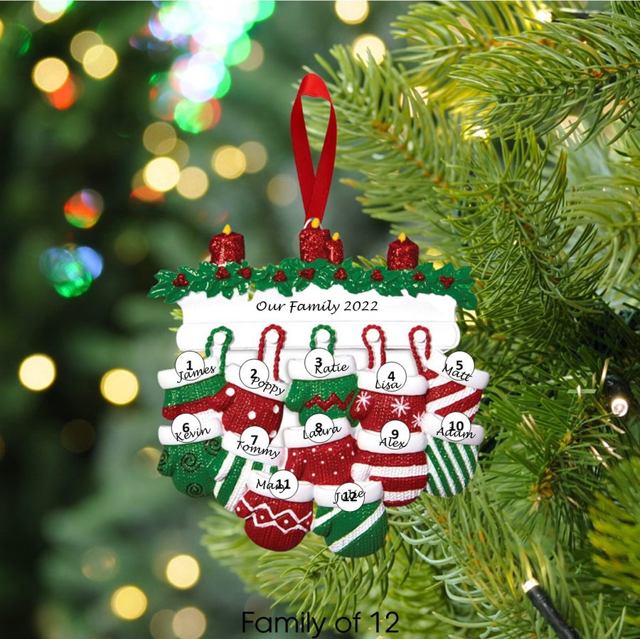 Red & Green Mitten Family Personalised Christmas Decoration