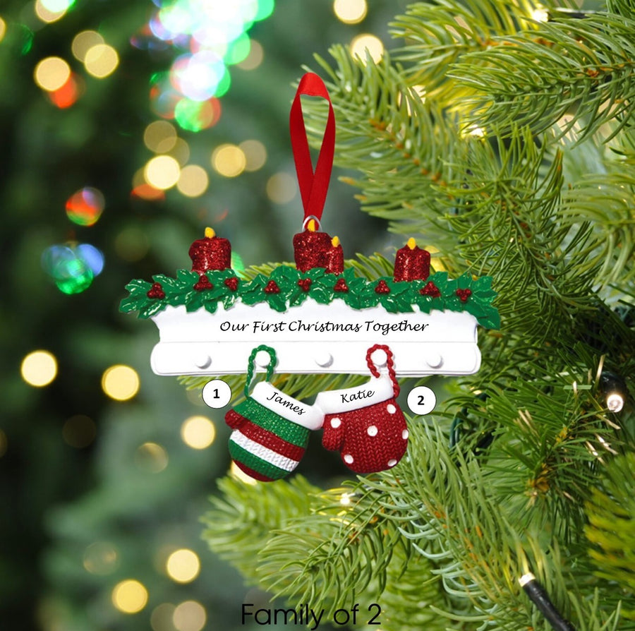 Red & Green Mitten Family Personalised Christmas Decoration