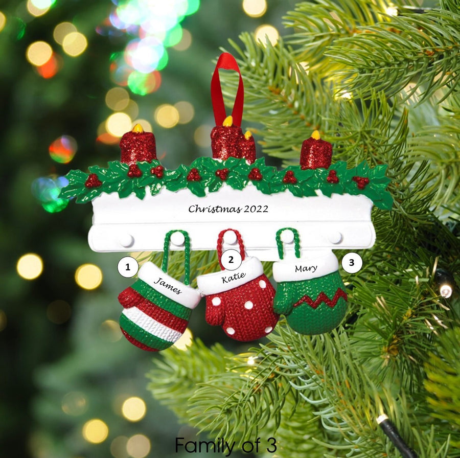 Red & Green Mitten Family Personalised Christmas Decoration