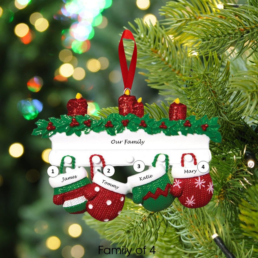 Red & Green Mitten Family Personalised Christmas Decoration