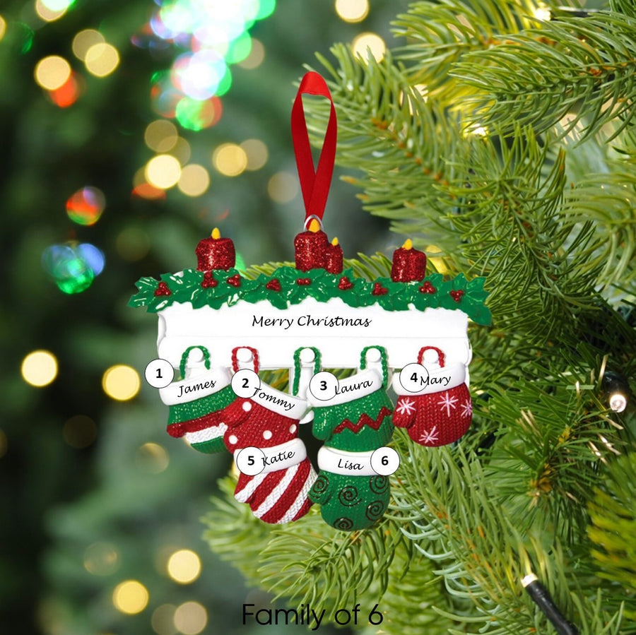 Red & Green Mitten Family Personalised Christmas Decoration