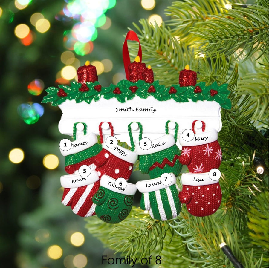 Red & Green Mitten Family Personalised Christmas Decoration