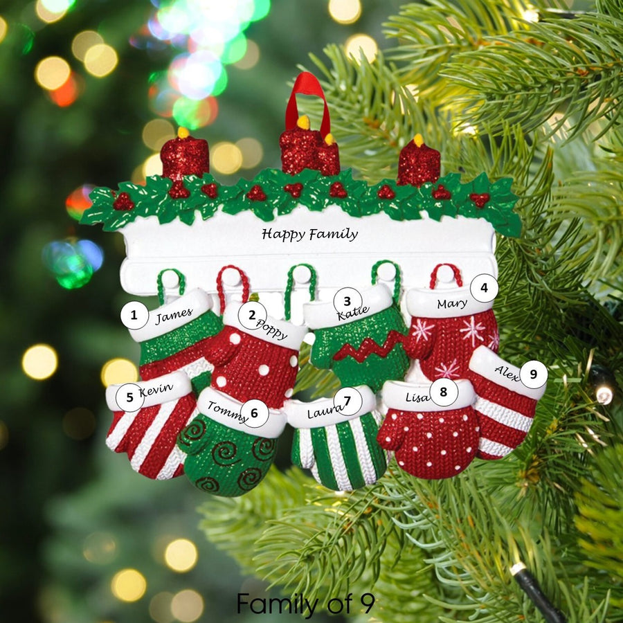 Red & Green Mitten Family Personalised Christmas Decoration