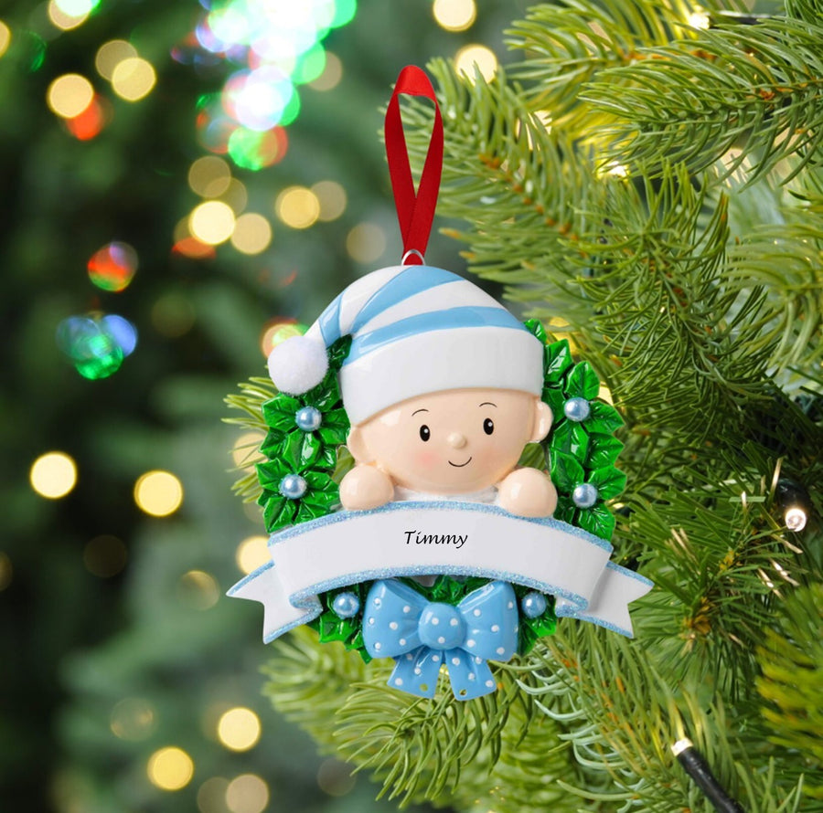 Baby in a Wreath Personalised Christmas Decoration