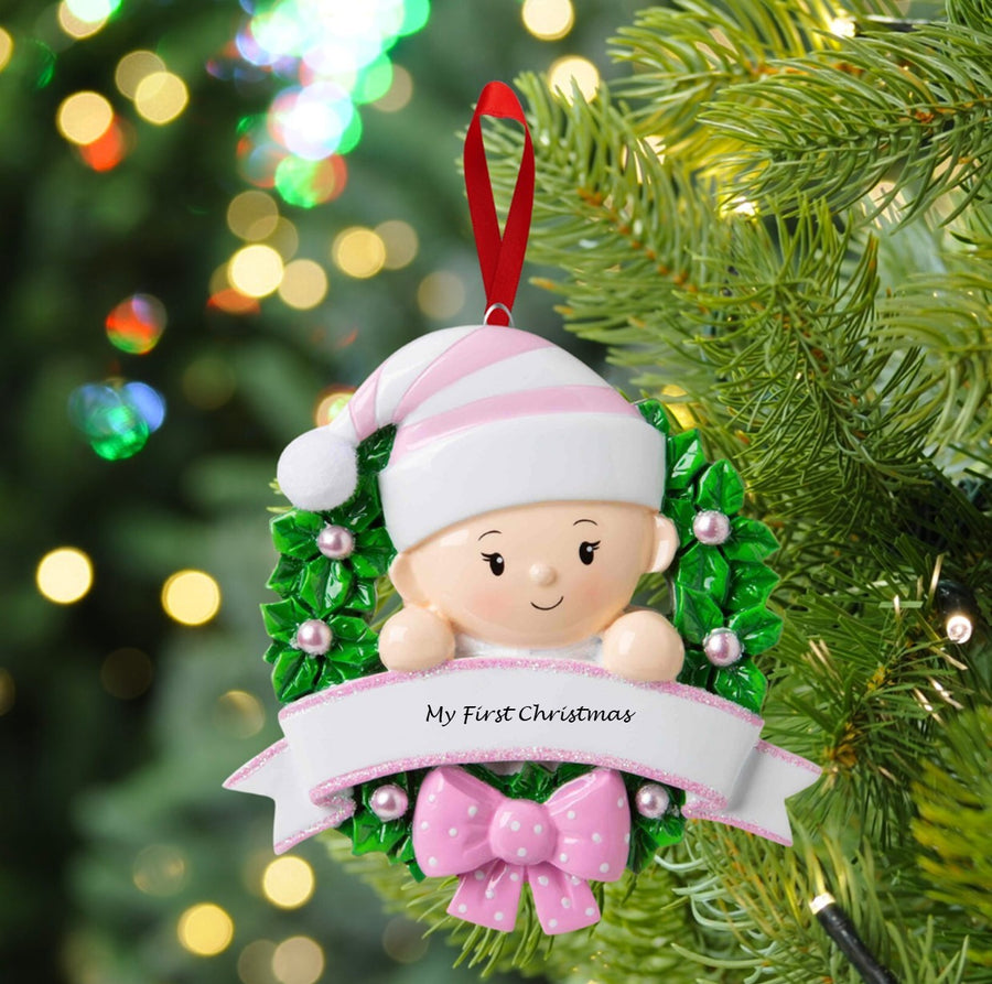 Baby in a Wreath Personalised Christmas Decoration