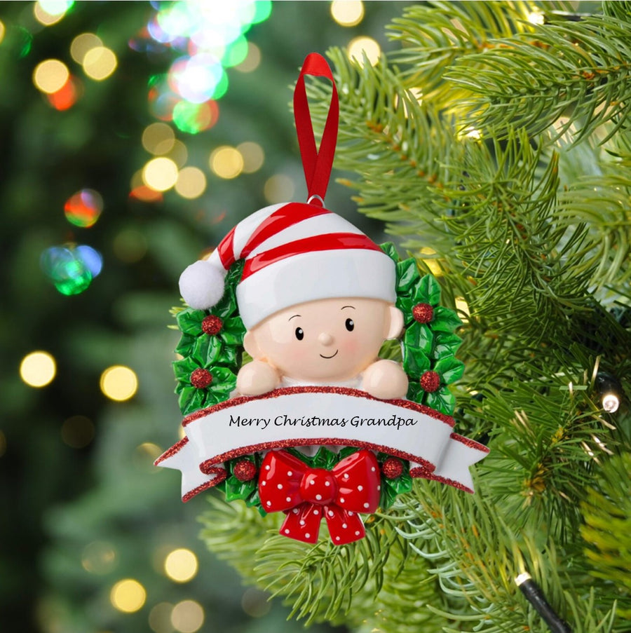 Baby in a Wreath Personalised Christmas Decoration