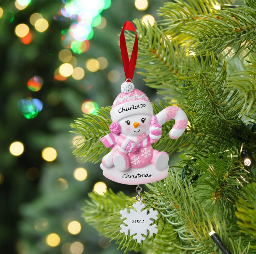 Snowbaby with Candy Cane Personalised Christmas Decoration